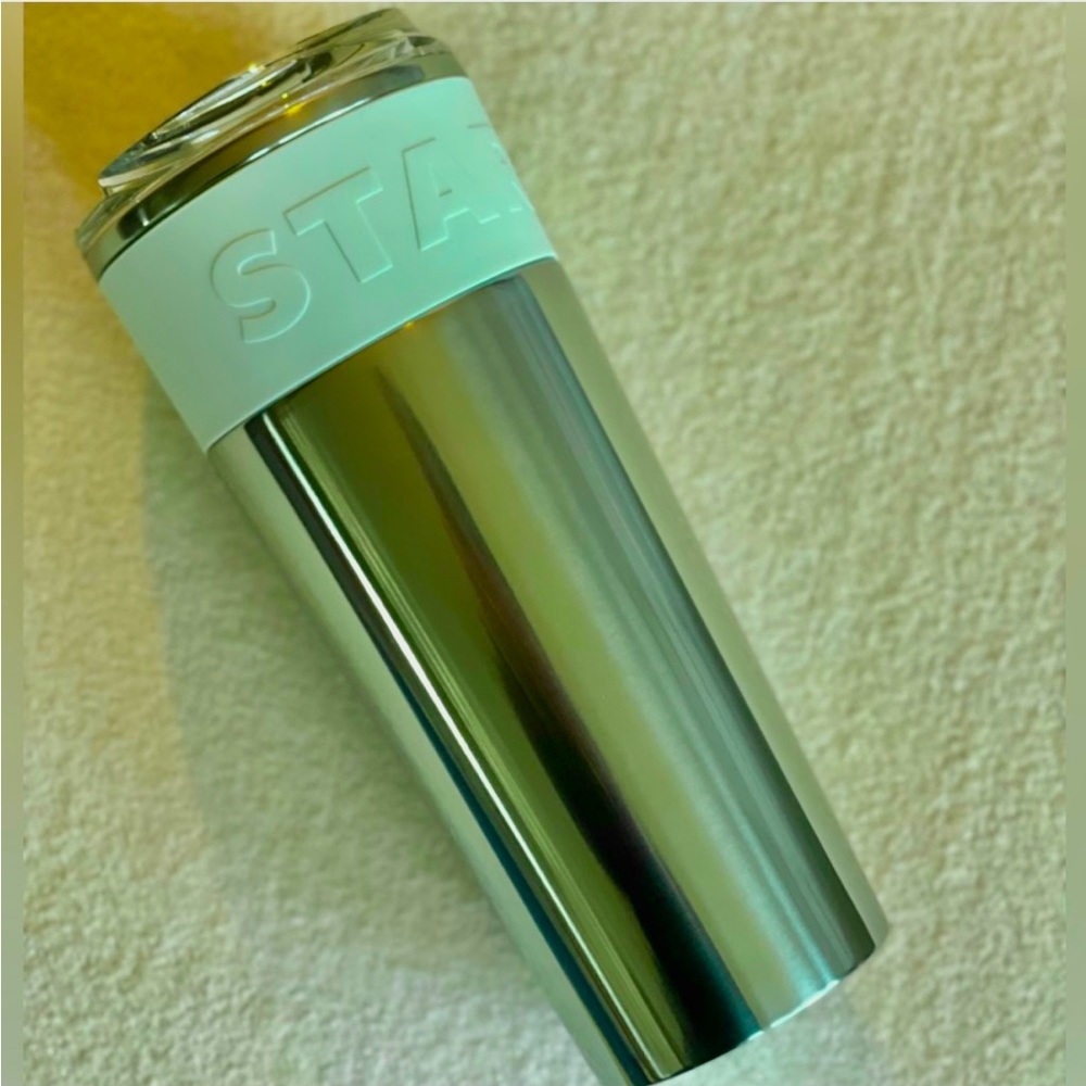 STARBUCKS SHINY CROME AND MINT GREEN HOT & COLD 16OZ TUMBLER! Brand New!